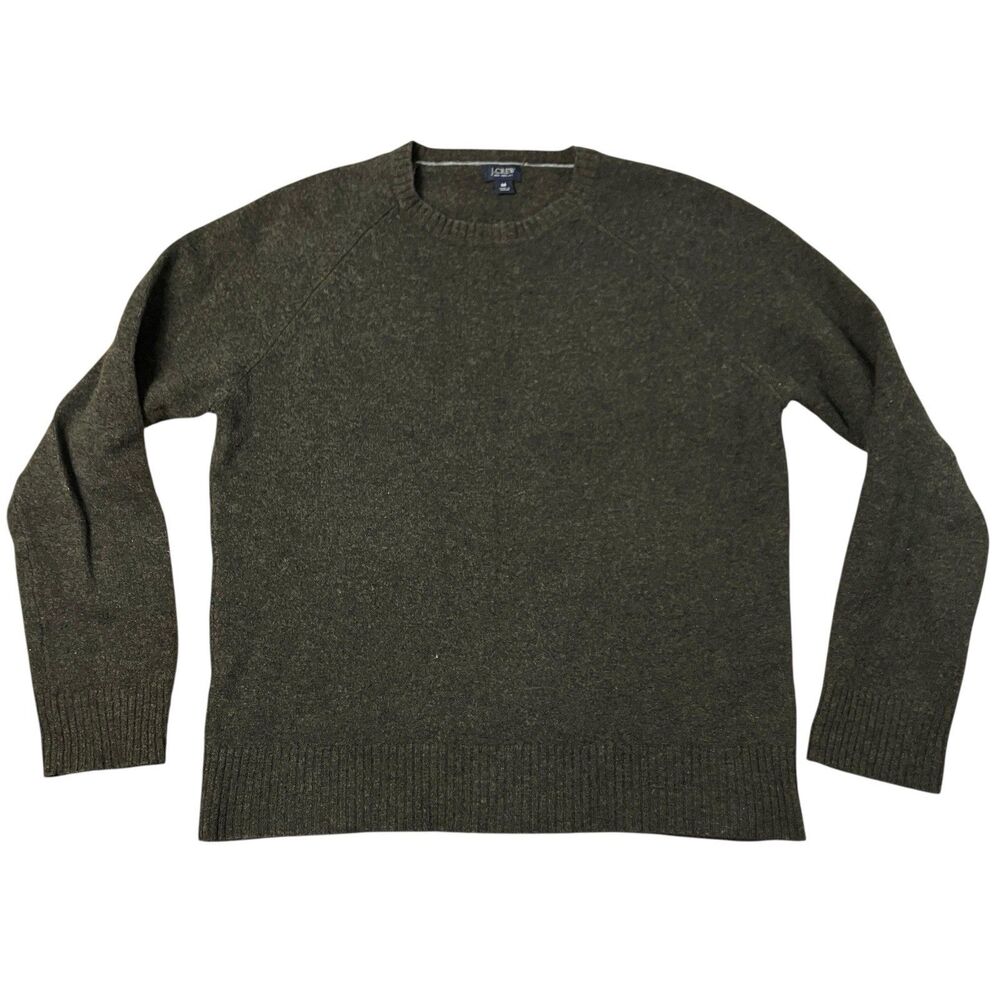 J Crew Sweater Mens M Green Lambs Wool Crewneck Raglan‎ Pullover Knit Minimalist